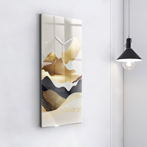Modern vertical wall clock Abstract golden mountains