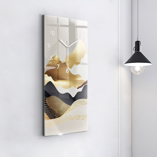 Modern vertical wall clock Abstract golden mountains