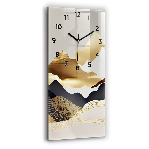 Modern vertical wall clock Abstract golden mountains