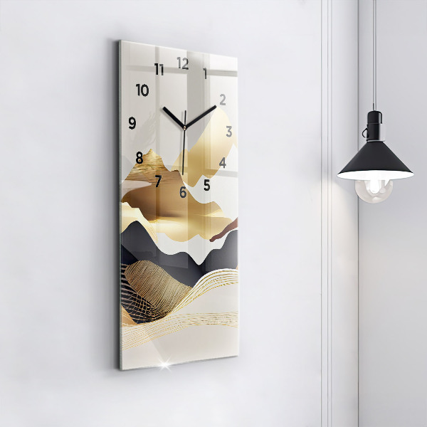 Modern vertical wall clock Abstract golden mountains
