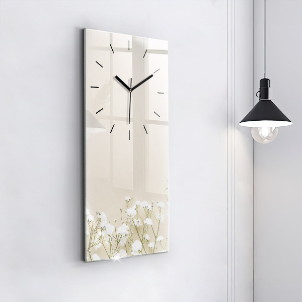 Modern vertical wall clock Blooming gypsophila flowers