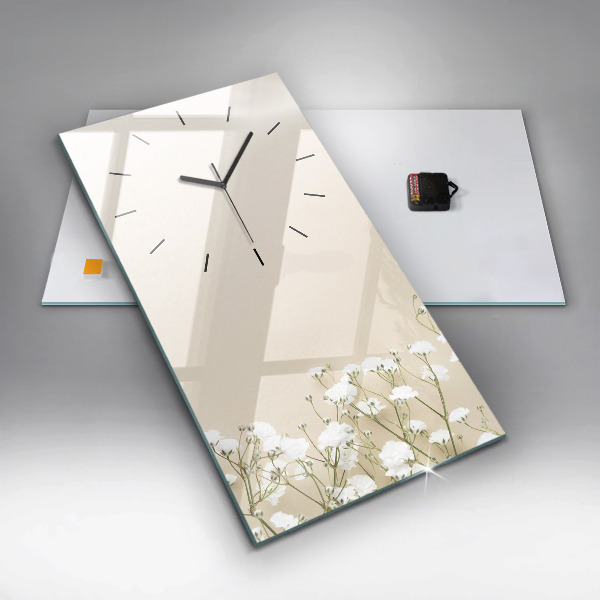 Modern vertical wall clock Blooming gypsophila flowers