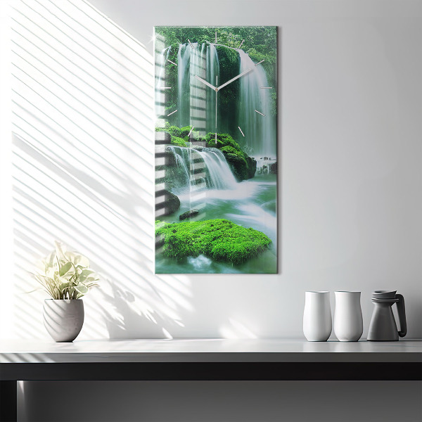 Modern vertical wall clock Waterfall among the moss