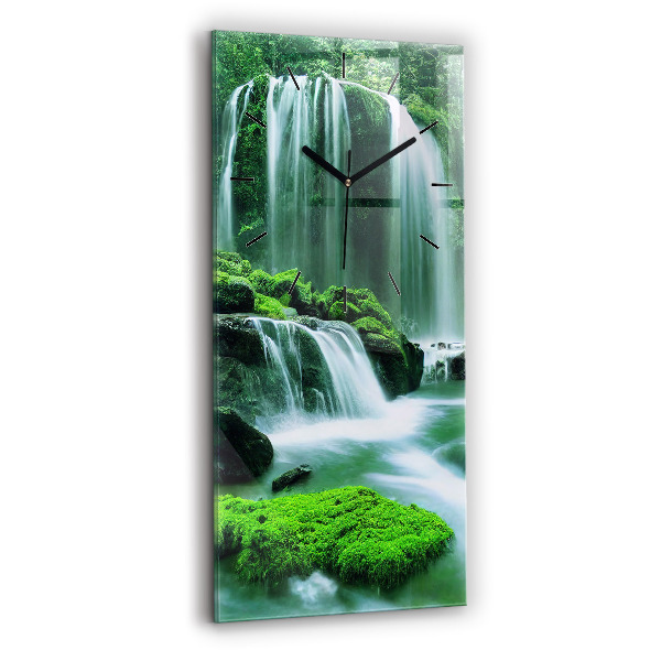 Modern vertical wall clock Waterfall among the moss