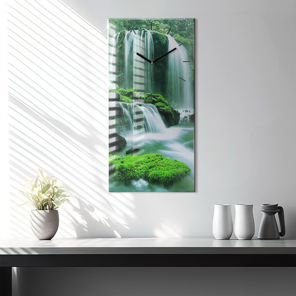 Modern vertical wall clock Waterfall among the moss