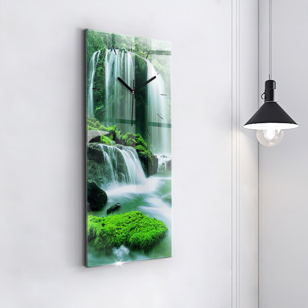 Modern vertical wall clock Waterfall among the moss