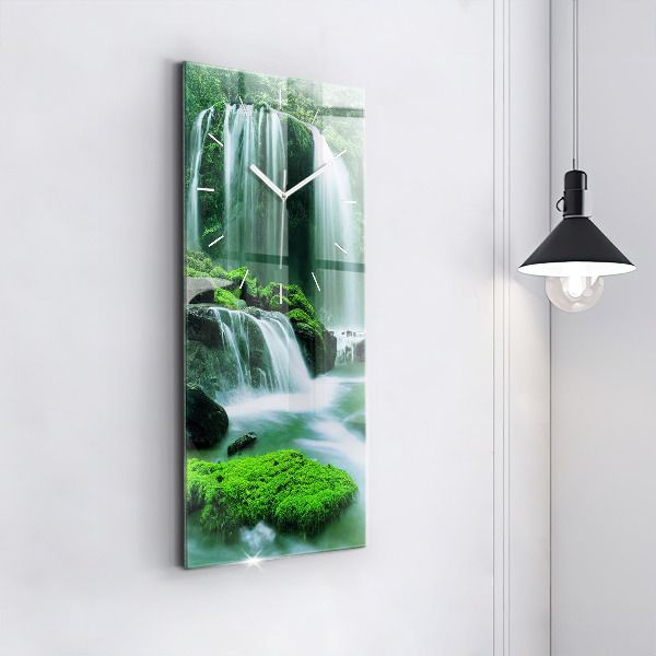 Modern vertical wall clock Waterfall among the moss