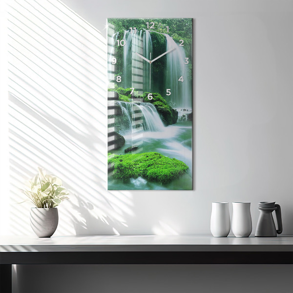Modern vertical wall clock Waterfall among the moss