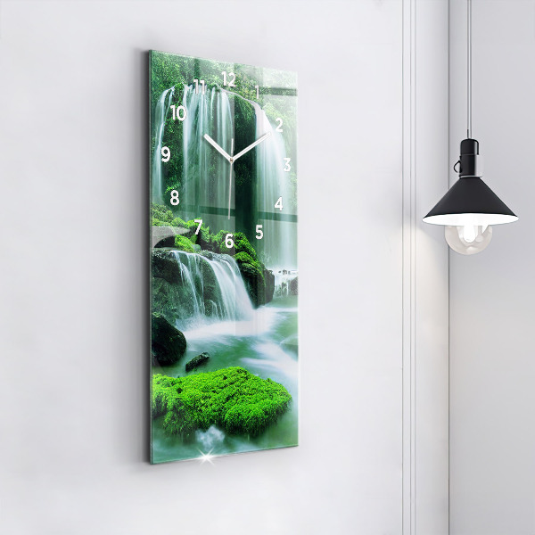 Modern vertical wall clock Waterfall among the moss