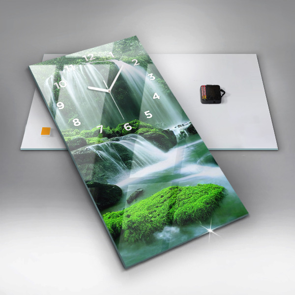 Modern vertical wall clock Waterfall among the moss