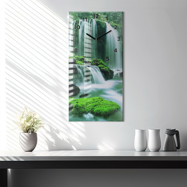 Modern vertical wall clock Waterfall among the moss