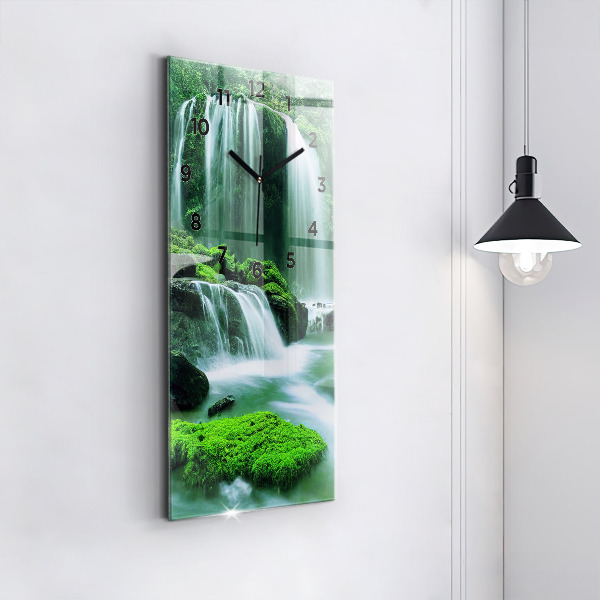 Modern vertical wall clock Waterfall among the moss