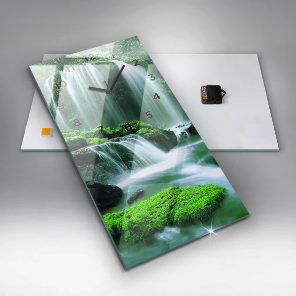Modern vertical wall clock Waterfall among the moss