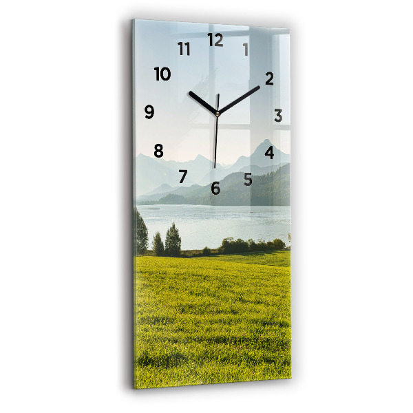 Modern vertical wall clock Mountains and field