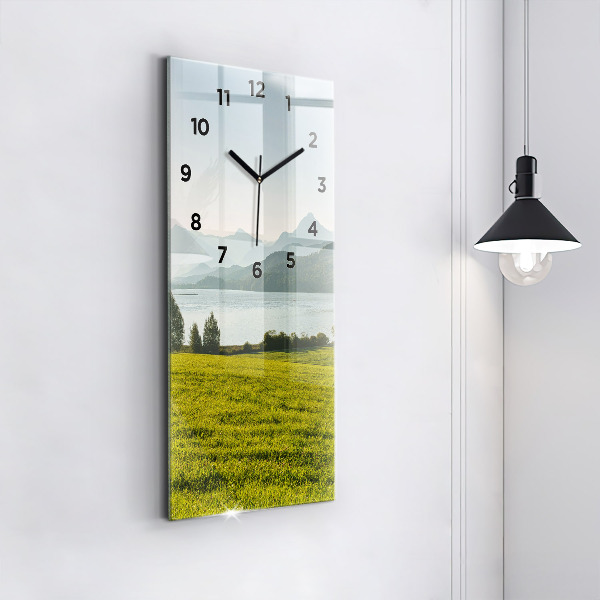 Modern vertical wall clock Mountains and field
