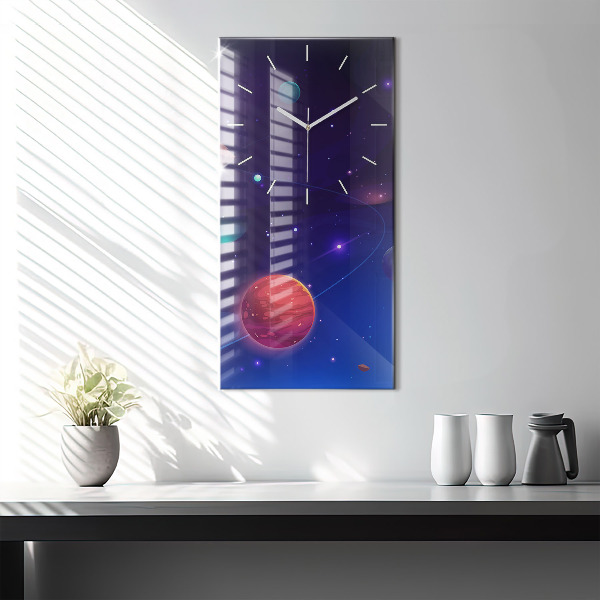 Modern vertical wall clock Planets galaxy