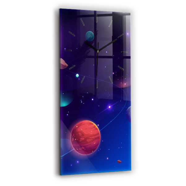 Modern vertical wall clock Planets galaxy