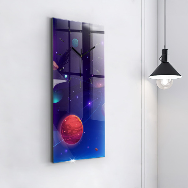 Modern vertical wall clock Planets galaxy