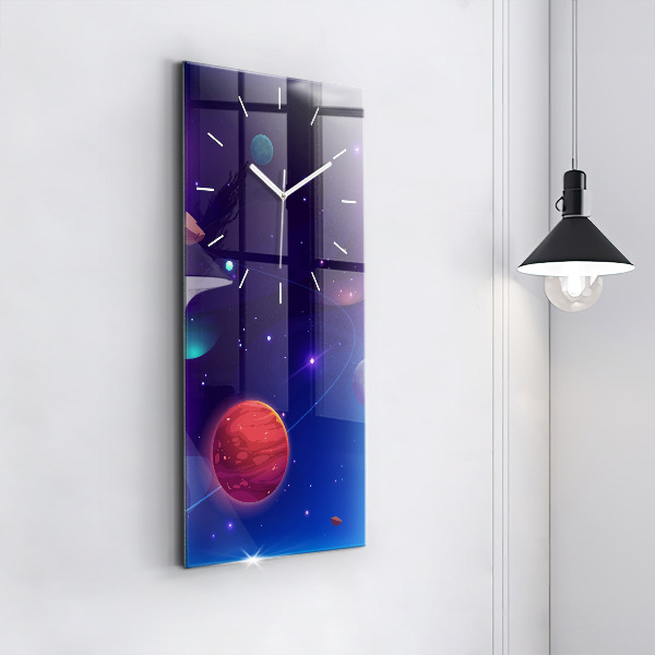Modern vertical wall clock Planets galaxy