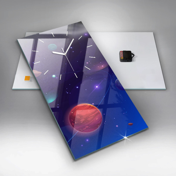 Modern vertical wall clock Planets galaxy