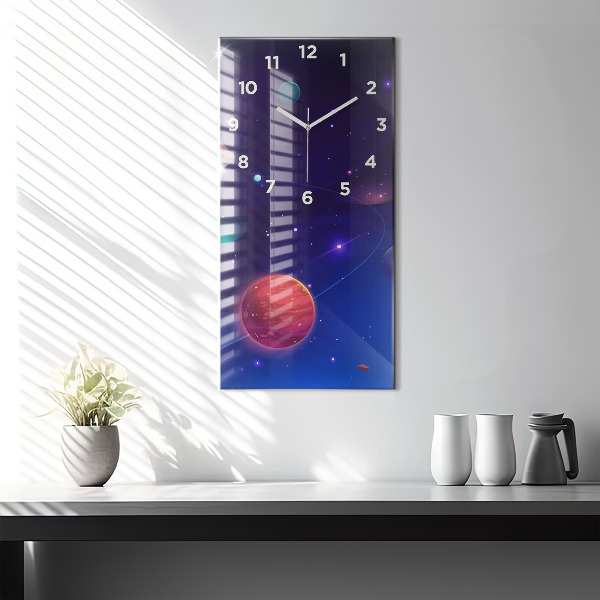 Modern vertical wall clock Planets galaxy