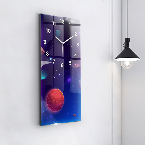 Modern vertical wall clock Planets galaxy