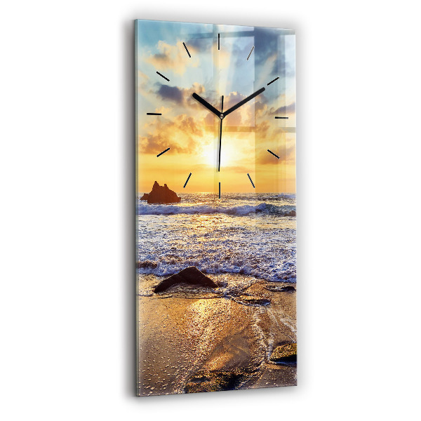 Modern vertical wall clock Sunset on the beach