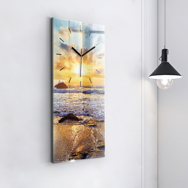 Modern vertical wall clock Sunset on the beach