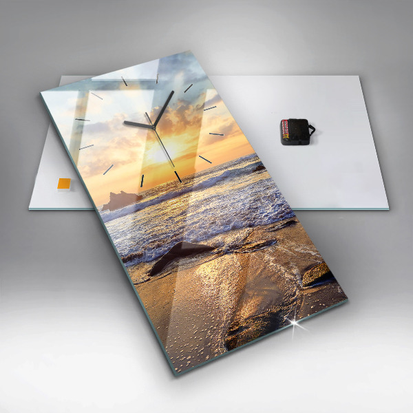 Modern vertical wall clock Sunset on the beach