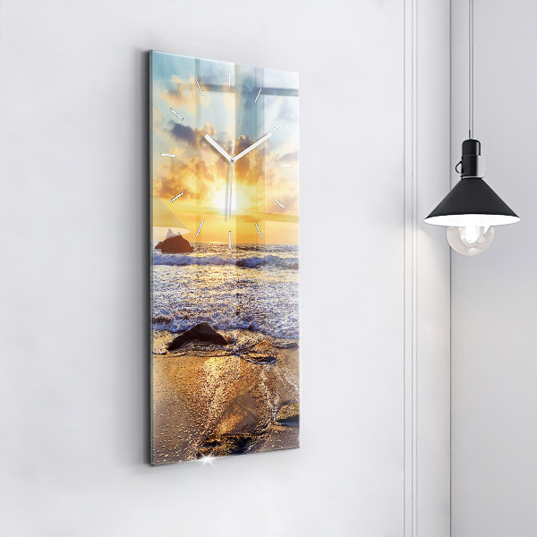 Modern vertical wall clock Sunset on the beach