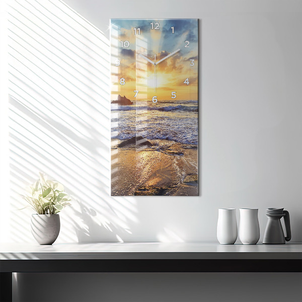 Modern vertical wall clock Sunset on the beach