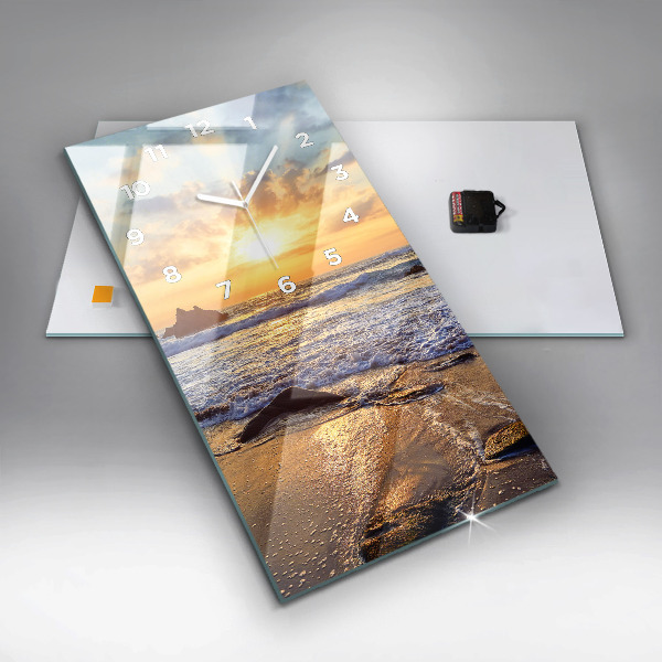 Modern vertical wall clock Sunset on the beach