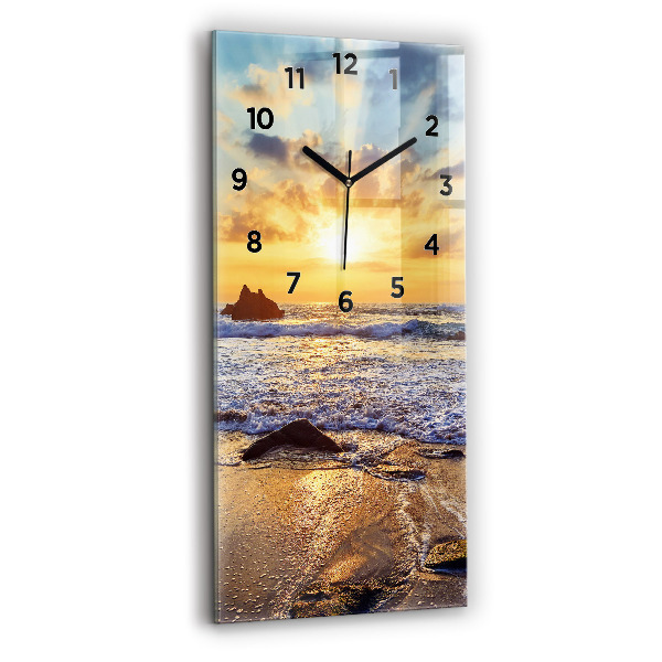 Modern vertical wall clock Sunset on the beach