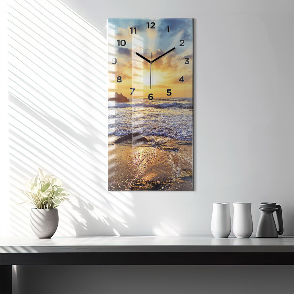 Modern vertical wall clock Sunset on the beach