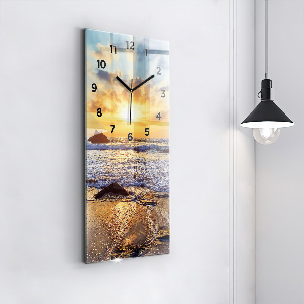 Modern vertical wall clock Sunset on the beach