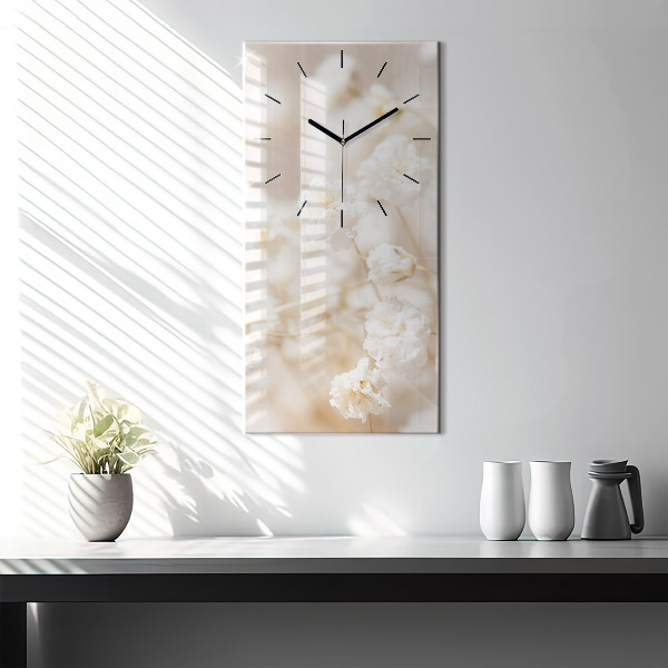Modern vertical wall clock Small white flowers