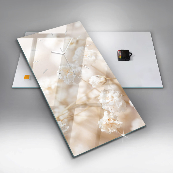 Modern vertical wall clock Small white flowers