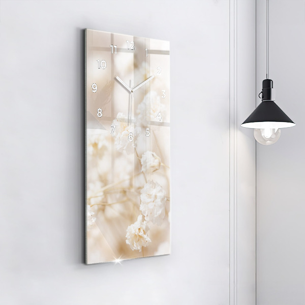 Modern vertical wall clock Small white flowers