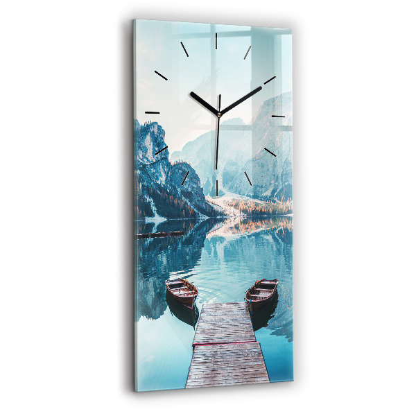 Modern vertical wall clock Boats on the lake