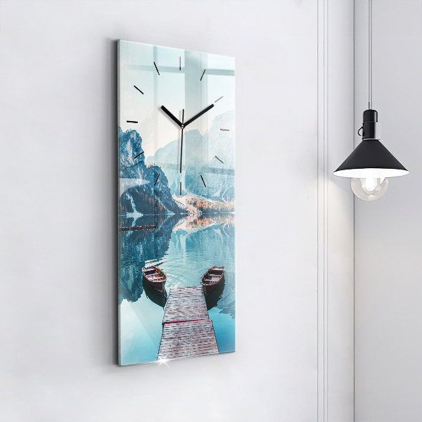 Modern vertical wall clock Boats on the lake