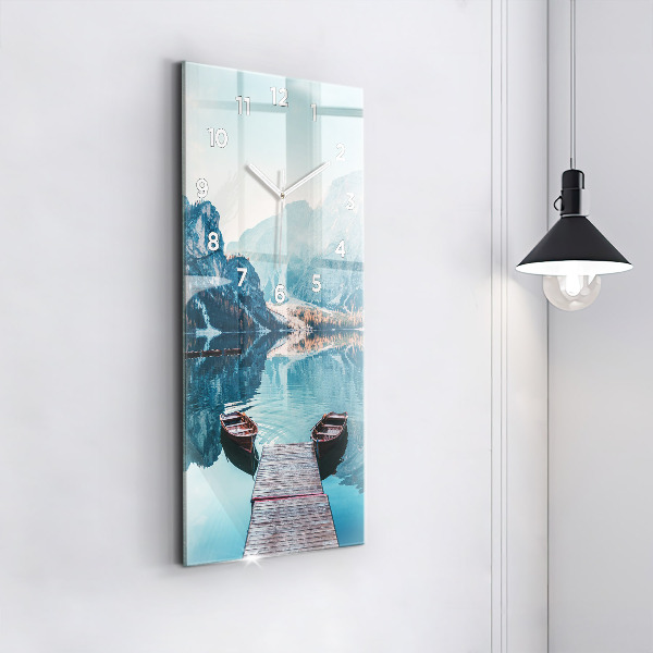 Modern vertical wall clock Boats on the lake