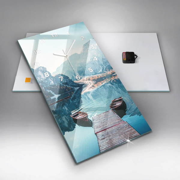 Modern vertical wall clock Boats on the lake