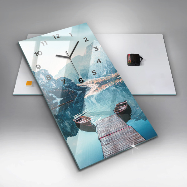 Modern vertical wall clock Boats on the lake