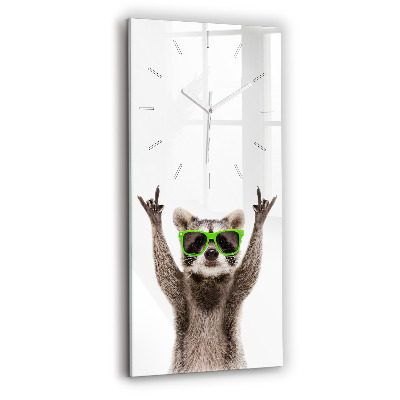 Modern vertical wall clock Raccoon with glasses