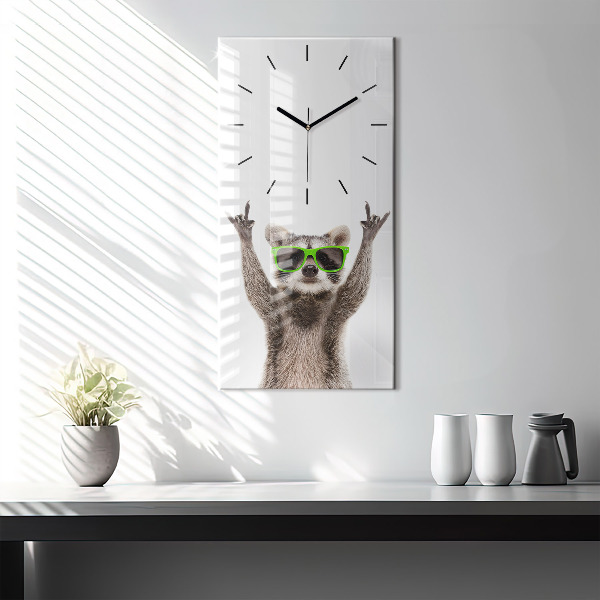 Modern vertical wall clock Raccoon with glasses