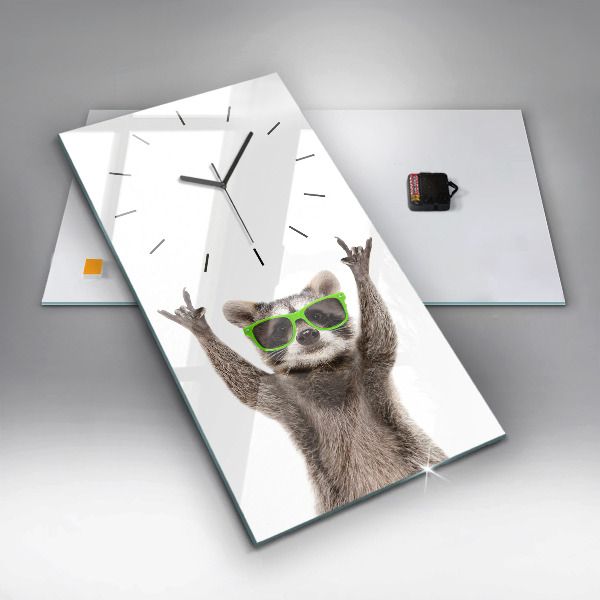 Modern vertical wall clock Raccoon with glasses