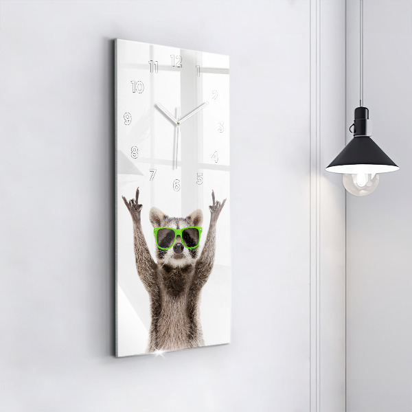 Modern vertical wall clock Raccoon with glasses