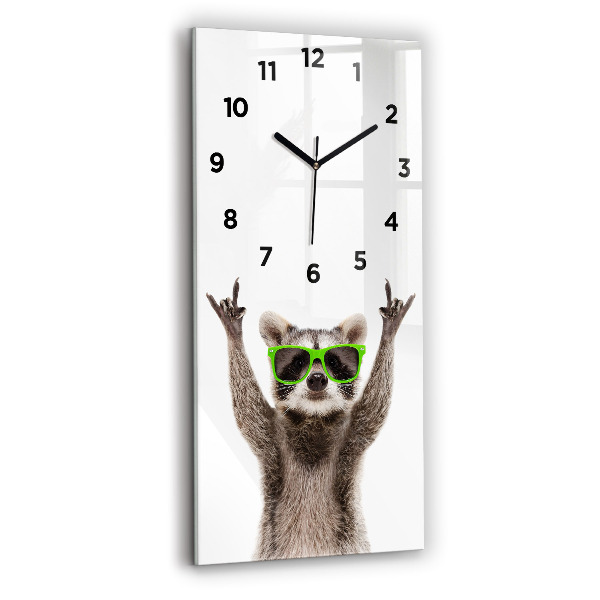 Modern vertical wall clock Raccoon with glasses