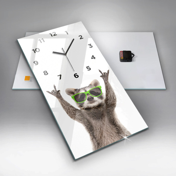 Modern vertical wall clock Raccoon with glasses