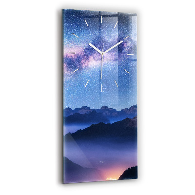 Modern vertical wall clock Milky Way and Mountains